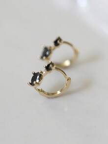 GAGAFEEL A Pair Of Sterling S925 Silver Vintage Simple Elegant Cool Agate Small Black Zirconia Golden Plated Earrings For Women Fashion Ear Hoops Daily Life Party Jewelry Gift