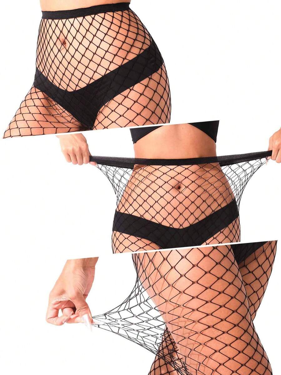 1PC Stretch Fishnet Legging For Women, Full-Length Elastic Construction Moves Comfortably With Your Body - màu đen - Xem 1