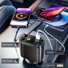 YITUMU 四合一可伸缩车载充电器，带车顶投射氛围灯，66W USB-C 快充，配备两条可伸缩线缆和双 USB 接口，180° 可调节设计，防扭曲弹簧设计，通用多口适配器，适用于所有车辆和旅行用途。 - 查看 4