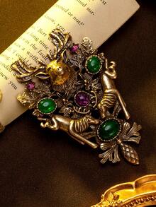 1 pieza Broche de joyería de moda para mujer, aleación de cobre esmaltada con diseño retro de ciervo con borla, estilo navideño, adecuado para fiestas, festivales y uso diario