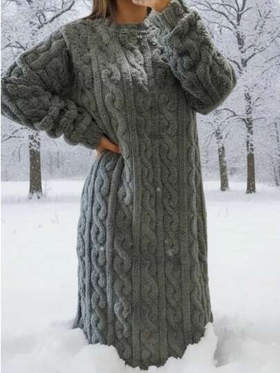 Bata de punto larga color rosa