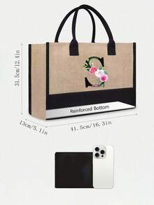 Juego de bolsas de lona con iniciales florales negras de la A a la Z, incluye bolsa de almacenamiento de maquillaje, bolsa de regalo personalizada, adecuada para boda, cumpleaños, playa, vacaciones, escuela, es un gran regalo para mujeres, mamá, maestros, amigos, damas de honor, estudiantes, bolsa grande, artículos de primera necesidad, regalos perfectos para vacaciones, cumpleaños, Acción de Gracias, Pascua, Navidad