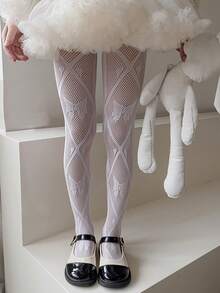 1pc Girls Thin Pantyhose, Breathable Mesh Tights For Children To Wear As Leggings - White - View 4