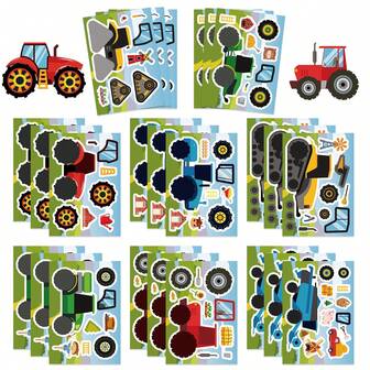8Sheets Cartoon Engineering Vehicle Puzzle Stickers DIY Decorative Decals Phone Case Laptop Diary Guitar Cups Stationery Waterproof Stickers