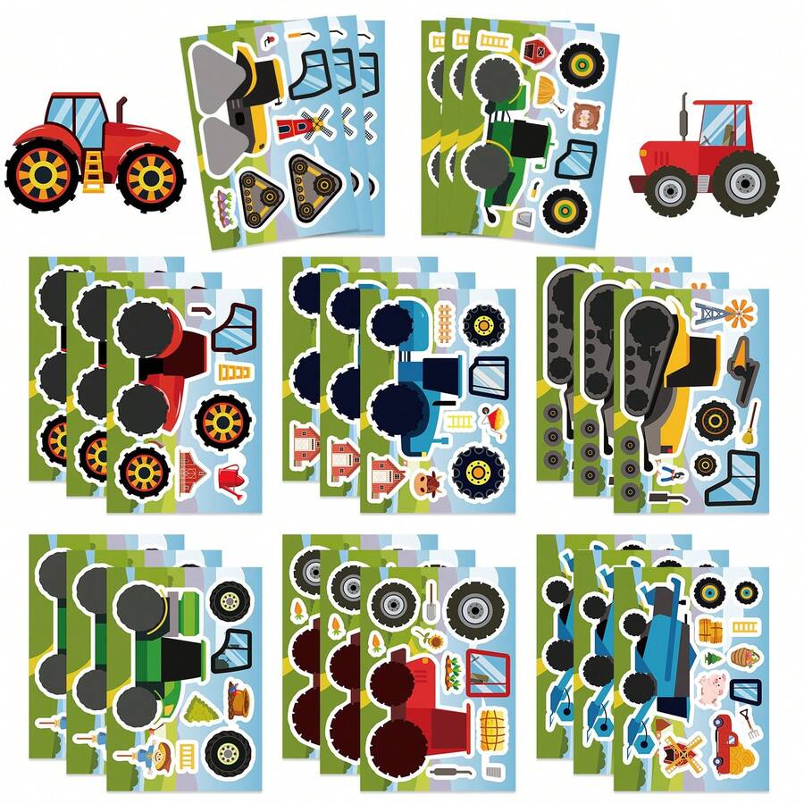 8Sheets Cartoon Engineering Vehicle Puzzle Stickers DIY Decorative Decals Phone Case Laptop Diary Guitar Cups Stationery Waterproof Stickers - Multicolor - View 1