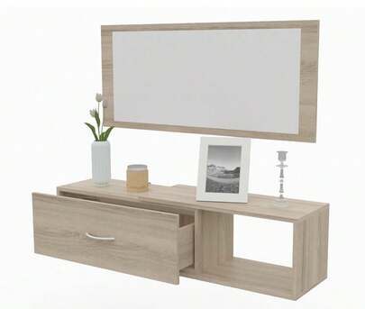 Dormidan Mueble recibidor de entrada con cajón más espejo amplio, 1m de ancho, moderno, disponible para colgar en la pared, varios colores, herrajes incluidos.