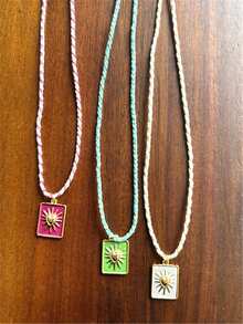 Collar con colgante de tarjeta de tarot geométrica colorida y minimalista con cordón trenzado para mujeres - collar de cartas del tarot - Ver 3