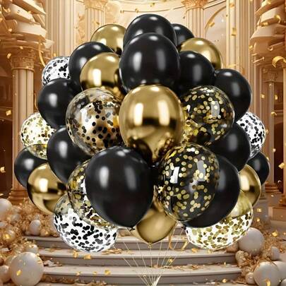 63pcs Black, Gold, Multicolor Paper Confetti Latex Balloons, New Year Decoration, Wedding Decoration, Birthday Decoration, Anniversary Decoration, Graduation Decoration, Holiday Decoration, Celebration Decoration, Indoor & Outdoor Decor, Party Supplies
