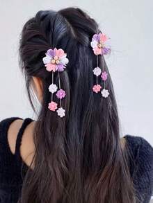 2 piezas Pinzas para el cabello con flores para niñas, decoración de flores y perlas falsas en pinzas para el cabello, accesorios lindos para el cabello de adolescentes - Morado - Ver 8