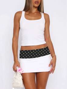 Women Fold Over Low Rise Bodycon Mini Skirt Y2k Polka Dots Print Slim Fitted Going Out Micro Skirts Stretchy Tube Pencil Mini Skirts Party Clubwear - 彩色 - 查看 2
