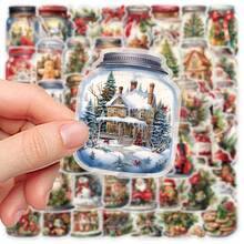 50 piezas Pegatinas de PET para frascos y botellas navideñas - Adhesivos mate con patrones navideños, aptos para patinetas, guitarras, equipaje, cuadernos y portátiles - Decoraciones DIY coloridas, pegatinas navideñas