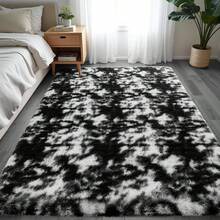 Large Shaggy Area Rug For Living Room & Bedroom – Stain-Resistant Fluffy Carpet With 1.4 In High Pile, Plush Aesthetic Throw Rug, Non-SIip Rubber Backing With 4 Anti-SIip Pads, Durable Edge Stitching – Cozy Minimalist Decor – Great Gift For New Year ! - Nhuộm tie-dye đen trắng - Xem 2
