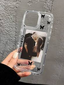1pc Customized Dark Butterfly Series Romantic Couple Photo, Unique And Meaningful For Anniversaries, Weddings, Birthdays, Daily Use. Suitable For Family, Friends, Pets. Customized Signature, Slogan, Shockproof Phone Case Compatible With IPhone 11, 13, 15, 16 Pro Max