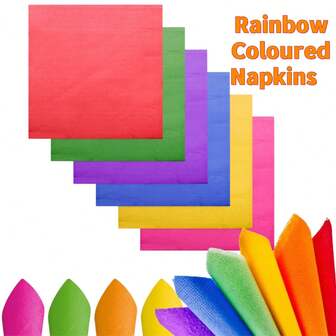 20/80张彩色餐巾纸，一次性彩虹派对用品，霓虹粉彩纸质鸡尾酒和饮料餐巾纸，适用于生日派对、晚餐、午餐、复活节婚礼派对装饰（色彩鲜艳）