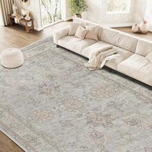 5x8 Area Rug Bedroom, Boho Vintage Floral 5x8 Ft Washable Soft Large Rug Living Room, Dining Room, RV, Car, Non-Slip Floor Carpet With Rubber Backing, Greyish Green - Xanh xám - Xem 1