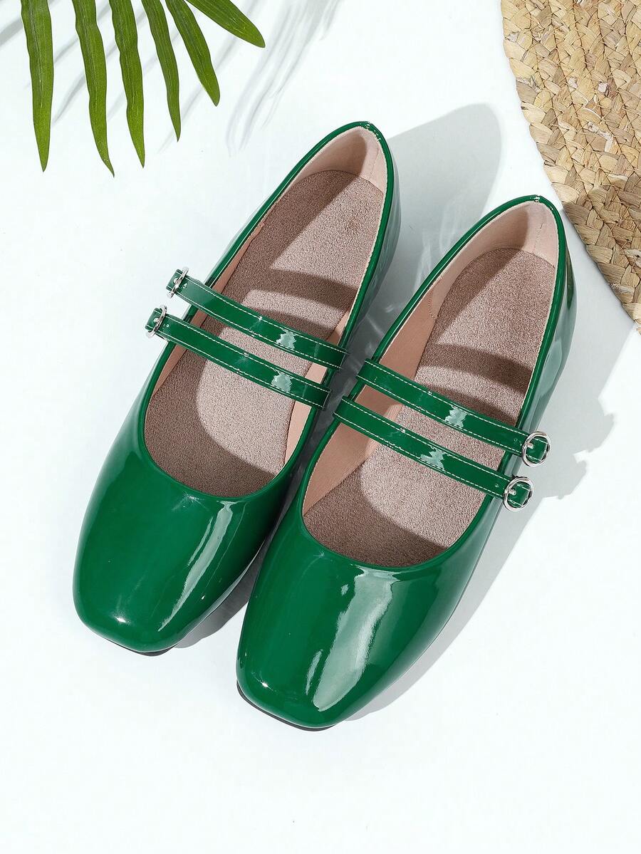 Women's Vintage Mary Jane Flats With Double Strap, Suitable For All Seasons - 綠色 - 查看 1