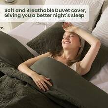 FQueen Duvet Cover Set, 3 Pieces Soft Jacquard Bedding Set FQueen Size, Breathable, Skin-Friendly And Comfy, Includes 1 Duvet Cover, 2 Pillow Cases (Olive Floral Textured, FQueen Size{Inchcolor_nameinch:InchBrushedJacquardinch,Inchsize_nameinch:InchFQueeninch} - 拉絨提花 - 查看 3