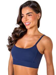 Basic Fitness Top In Polyamide - Navy Blue - View 2