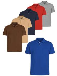 Basic Pique Polo Shirt With Pocket - Coffee Brown - View 2