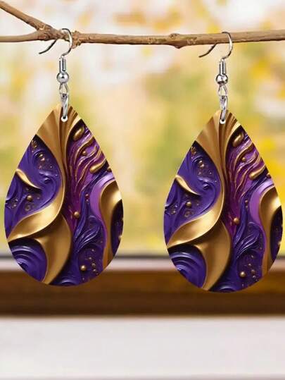 Un par de pendientes de acrílico con forma de lágrima y patrón floral de piedras preciosas para usar en cenas, recuerdos de banquetes, regalos, joyería de mujer, verano