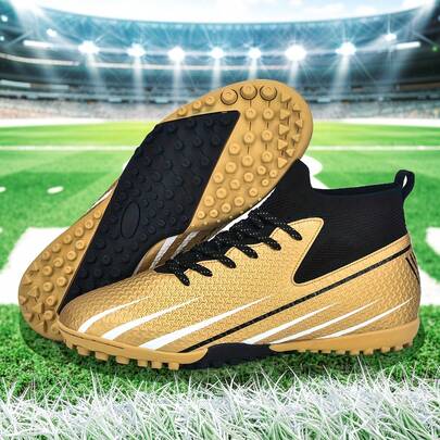 1 paire de chaussures de football/soccer unisexes, pour étudiants et adolescents, convenant aux terrains synthétiques, aux courts durs, à l'entraînement en salle, au campus extérieur, avec semelle à crampons, à lacets, antidérapante, avec semelle extérieure en caoutchouc durable, design léger et haute performance anti-dérapant, bottes de football professionnelles