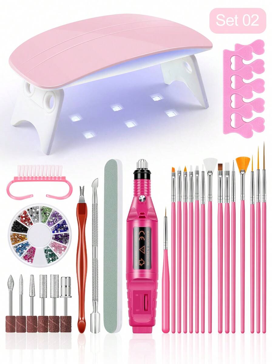 coscelia Nail Drill And Lamp Supplies Manicure Kit, Decoration Diamonds, 6PCS Nail Drill Bits, Nail File For Women DIY Salon Gifts - 彩色 - 查看 1