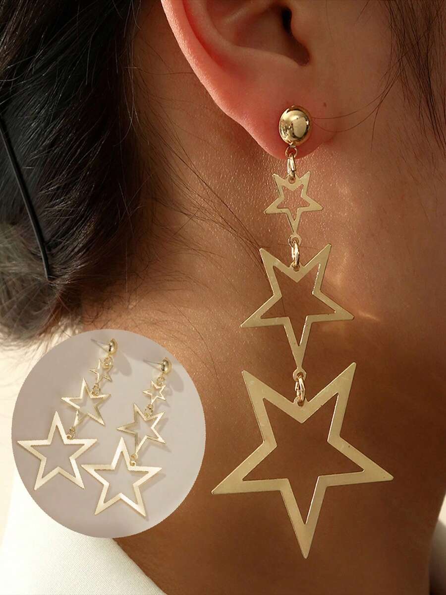 KWHY 1 par de pendientes largos con colgante en forma de estrella hueca, adecuados para el uso diario de las mujeres