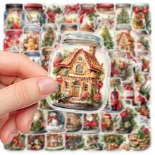 50 piezas Pegatinas de PET para frascos y botellas navideñas - Adhesivos mate con patrones navideños, aptos para patinetas, guitarras, equipaje, cuadernos y portátiles - Decoraciones DIY coloridas, pegatinas navideñas