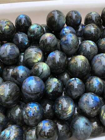 Natural Labradorite Crystal Ball Decor, Moonstone Polished 7-Star Formation Home Living Room Entryway Ornament