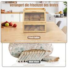 Bambus Brotkasten mit 2 Etagen und Schublade, Brotbehälter 37.8*28*38.8CM