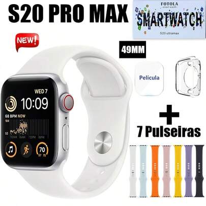 Relógio inteligente Bluetooth à prova d'água S20 PRO MAX com suporte para chamadas Bluetooth 1,85 polegadas 7 pulseiras