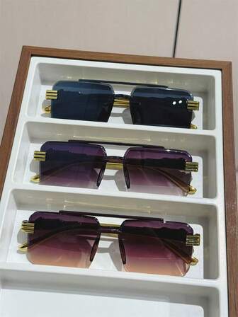 3pcs Unframed Square Casual, Beach, Fishing, Cycling, Party, Vintage Street Style Eyeglasses, Unisex Fashion