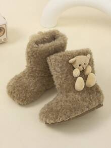 一双儿童2025秋冬新款韩版软底靴，男女童均适用，加厚保暖内衬雪地靴，适合儿童和婴儿 - 棕色 - 查看 4