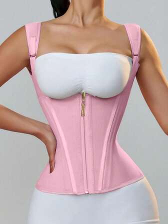 1件装纽扣前拉链式塑身束腰带，女士腰部训练器