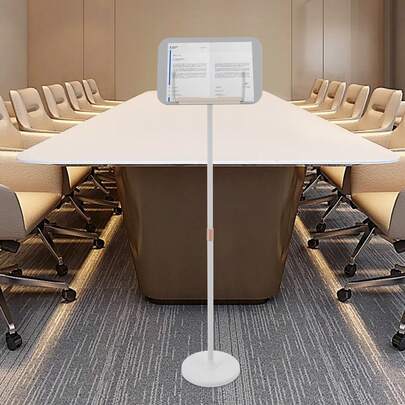 SanBouSi Adjustable White Lectern Podium Stand, Modern Design, Height & Angle Adjustable, With Baffle And Book Clips, Ideal For Public Speaking, Schools, And Offices