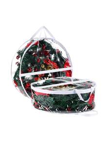 1/2-częściowa torba do przechowywania wieńców bożonarodzeniowych, białe przezroczyste pudełko do przechowywania wieńców z PVC, 2 rozmiary przenośnej torby do przechowywania z uchwytem, pojemnik do przechowywania wieńców na drzwi z podwójnym zamkiem błyskawicznym i uchwytem, na świąteczne girlandy wianków, wystrój świąteczny do domu, wystrój jesienny, dekoracja świąteczna.