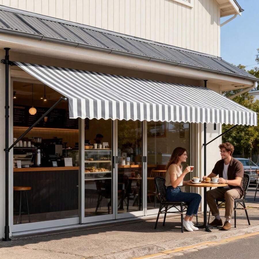 LILIIN Clamp-On Awning For Balcony, 400 Cm Wide - Awning With Hand Crank, Height-Adjustable Balcony Awning Without Drilling, UV Protection, Sun Protection, Weatherproof (400 X 120 Cm, Grey-White/Blue-White/Dark Grey/Light Grey) - White Grey - View 1