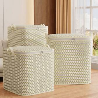 1pc Foldable Storage Bag With Zipper, Clothes And Quilts Storage Box-Household Dormitory Closet Storage & Organization