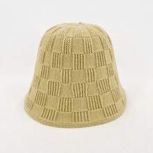 1pc, Plain-Coloured Minimalist Casual Style, Knitted Bucket Hat Featuring Check And Stripe Designs. Winter Bucket Hat, Autumn Outdoor Accessory, Unisex Casual Headwear. Winter Gear