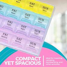 Gets 7-Day Weekly Pill Box Organizer - Four Times Daily Medication Planner With Separate Compartments For Morning, Noon, Evening & Night Vitamins And Pills, Travel Friendly - 彩色 - 查看 5