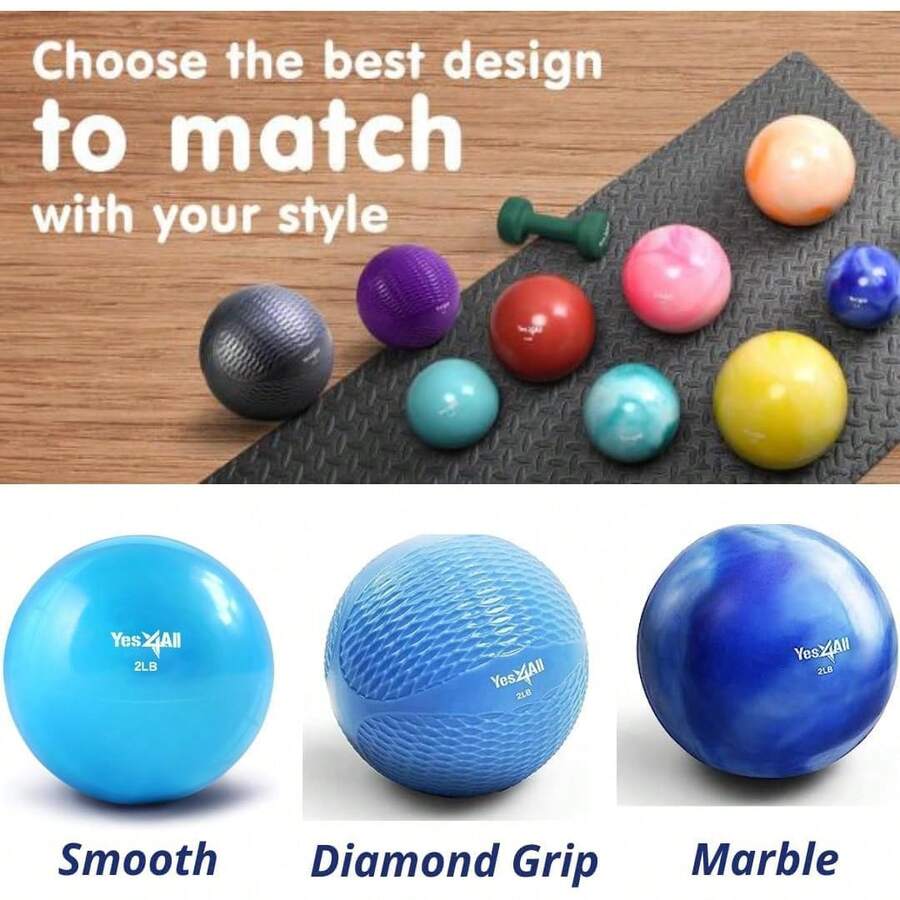 Yes4All - Pelota tonificadora (mármol/Agarre de Diamante/Suave) - Pelota Medicinal con Peso Suave para Pilates, Yoga y Fitness, 2-10 Libras con Varios Colores Disponibles - 2 libras - Par - Ver 1