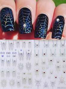 FULL BEAUTY 2 miếng dán móng tay hình mạng nhện hình trái tim bạc ba chiều có đính đá giả kim cương Halloween mạ crôm hình mạng nhện nơ thắt nút trang trí móng tay - Nhiều màu - Xem 8