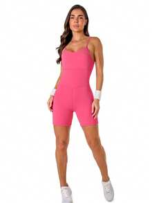 Manalinda Bermuda Shorts Romper In Polyamide - Pink - View 1