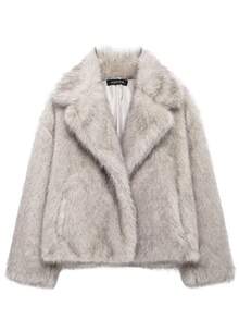 HH Women Winter Elegant Solid Faux Fur Effect Long Sleeve Cardigan Coat Female Casual High Street Pockets Coat