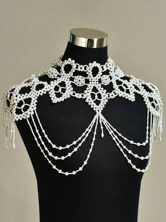 1 st. handgjord pärlbroderad brudsjal, utsökt lyxig axelkedja för kvinnor, klänningsaccessoarer