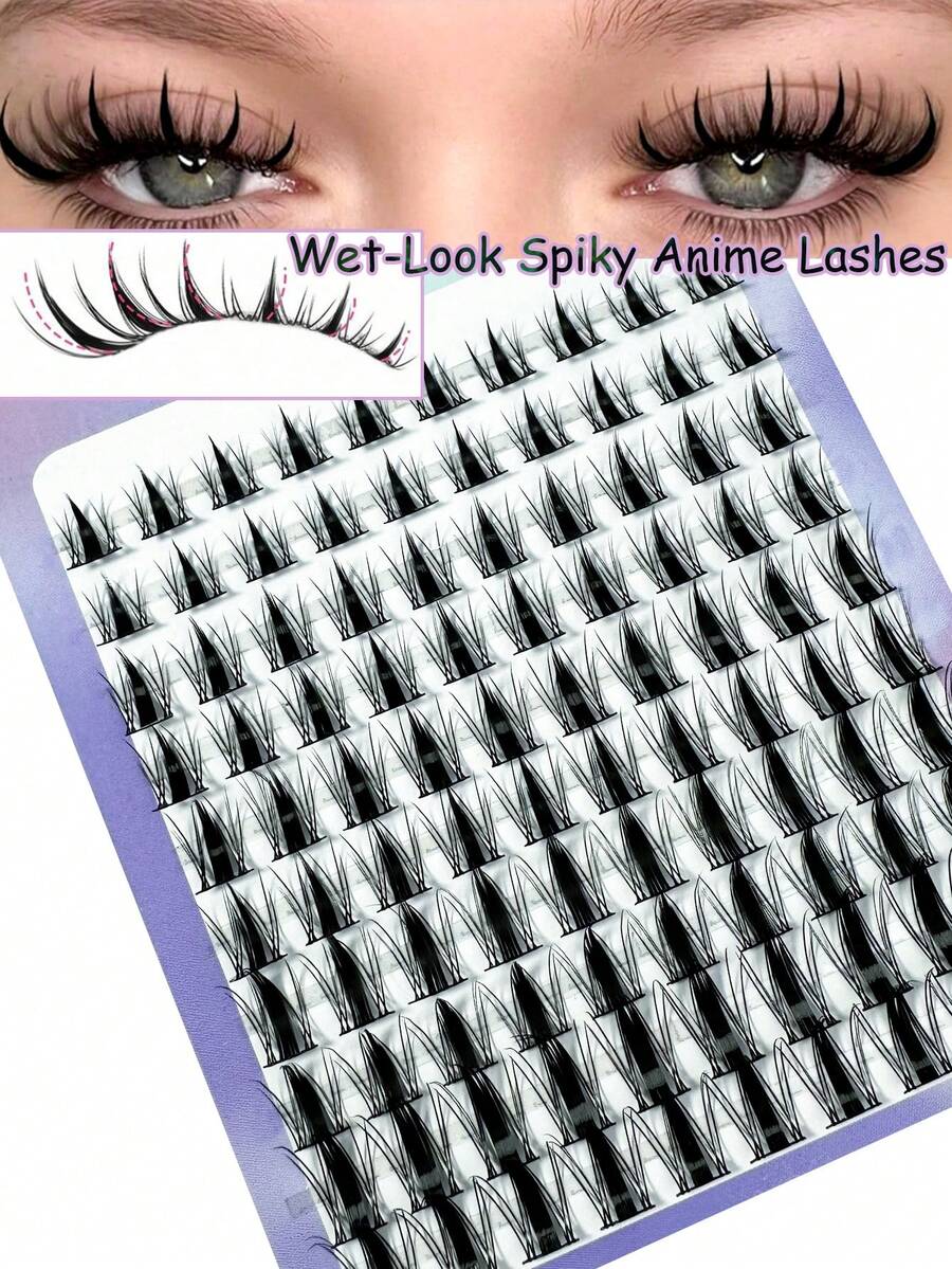 10排/100片 C型卷翘俏皮仙女假睫毛簇，8-18mm卡通假睫毛簇，C型卷翘宽跨度，DIY睫毛嫁接，湿润外卷动漫假睫毛，单片假睫毛簇，0.05mm超薄隐形睫毛带，假睫毛簇，睫毛簇，单片假睫毛，假睫毛