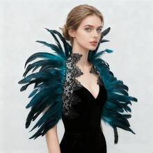 哥特式人造羽毛披肩斗篷披肩蕾丝领万圣节女王服装女装 - 彩色 - 查看 7