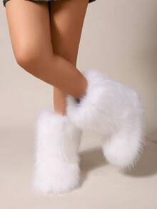 New Winter Warm Plush Faux Fur Snow Boots For Women - Dark Grey & Brown & Black Ankle Booties With Soft Lining, Cozy Slip-On Design For Cold Weather Outdoor & Indoor Wear Unisex Short Ankle Faux Raccoon Fur Snow Boots - Solid Classic Color, Super Smooth Fur Touches The Ground, Perfect For Christmas & Halloween, Y2K Style! Y2K Fashion Men's & Women's Snow Boots - Faux Raccoon Fur, Silky Smooth Floor-Reaching Fur, Solid Classic Shade, Ideal For Christmas & Halloween! Short Ankle Unisex Snow Boots With Faux Raccoon Fur - Solid Classic Color, Ultra-Smooth Fur Hits The Ground, Must-Have For Christmas & Halloween, Edgy Y2K Vibe! Christmas & Halloween Essential Faux Raccoon Fur Snow Boots (Unisex) - Solid Classic Hue, Smooth Fur Touches The Floor, Stylish Y2K Look! Y2K Short Ankle Snow Boots For Men & Women - Faux Raccoon Fur, Super Smooth Floor-Length Fur, Solid Classic Color, Great For Christmas & Halloween Celebrations! - 白色 - 查看 4