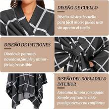 Ponchos para Mujer Elegantes,Chales para Mujer Capa Abierta,árdigan Abrigado de Otoño/InviernoT,ransformable en Bufanda o Chalina,Regalo de Navidad de invierno para mi esposa - Negro + Blanco - Ver 4