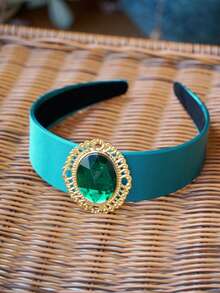 1pc Handmade Princess Style Wide Emerald Zirconia Headband, Casual Atmosphere Photo Props Hair Accessories Hairband
